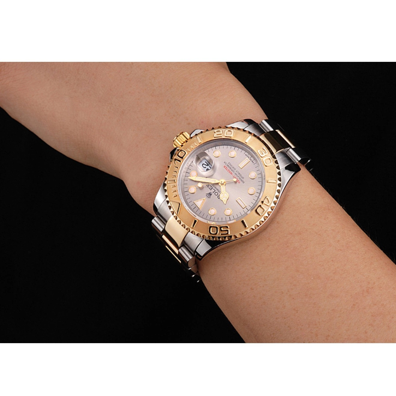 Aaa replica watch Bezel Champagne Case Bracelet Swiss Tone Stainless Rolex Yacht-Master Gold Steel Two Dial 0722
